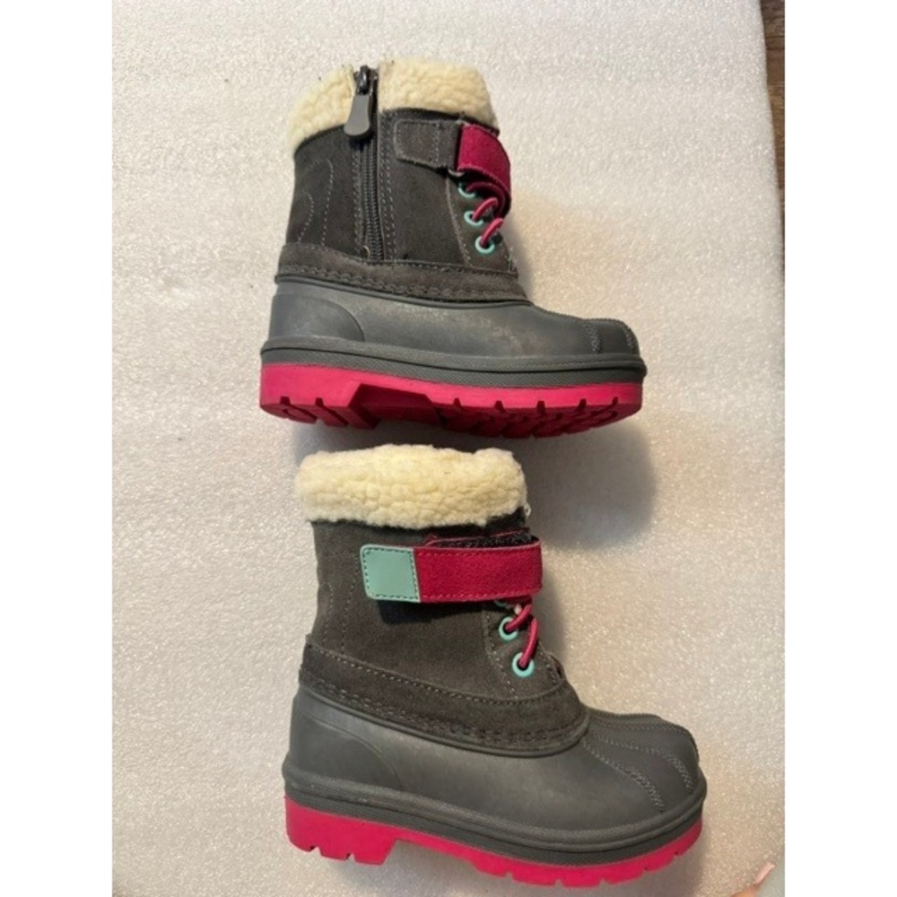 Cat & Jack Toddler Girls Size 7 Gray Pink Faux Fur Winter Duck Boots Side Zip - Picture 3 of 7